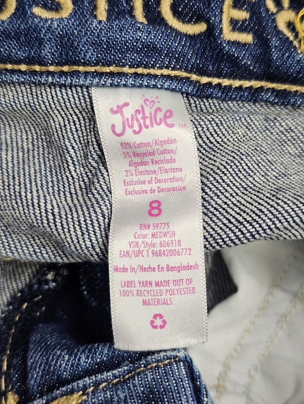 Justice Mini Mom Rainbow Embellished Distressed Jean Shorts, Sz 8 - Picture 4 of 8